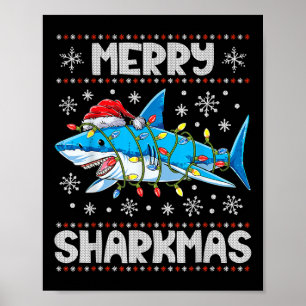 Poster Merry Sharkmas Sharkmas Père Noël laids lumières d