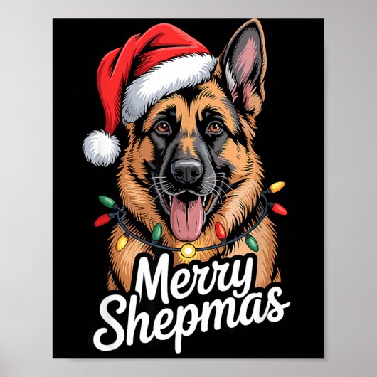 Poster Merry Shepmas German Shepherd Christmas Lights Hum (Devant)