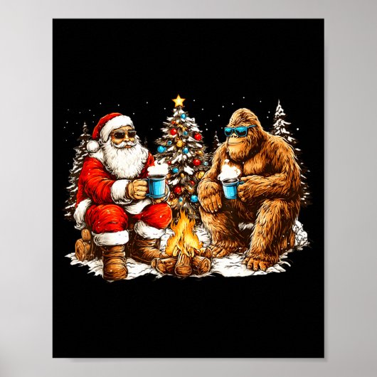 Poster Merry Squatchmas Santa Bigfoot Campfire Mens Boys  (Devant)