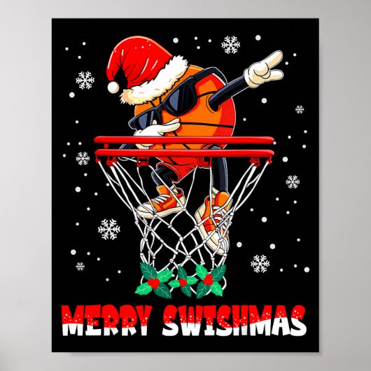 Poster Merry Swishmas Basketball Funny Dabbing Basketball (Devant)