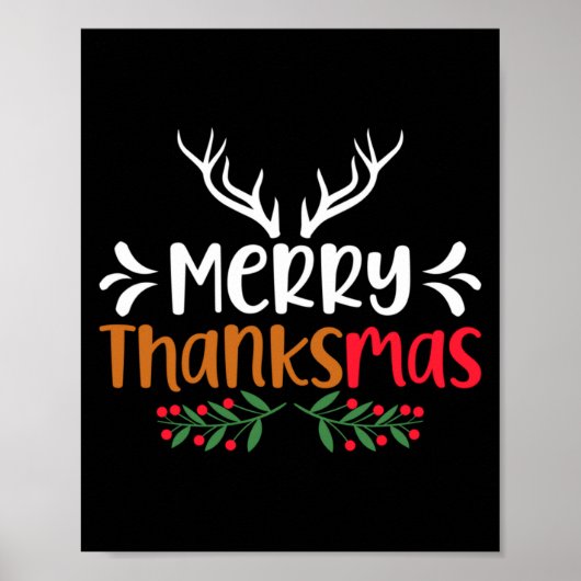 Poster Merry Thanksmas Christmas Thanksgiving Turkey Sant (Devant)