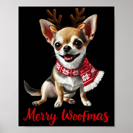 Poster Merry Woofmas Chihuahua Dog Meme In Reindeer Antle (Devant)