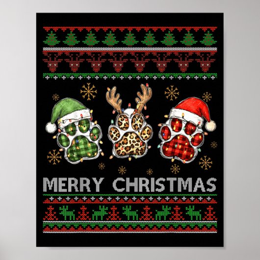 Poster Merry Woofmas Christmas Dog Paws Leopard Ugly Swea (Devant)