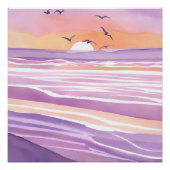 Poster Mers roses | Aquarelle Sunset Ocean Waves (Devant)