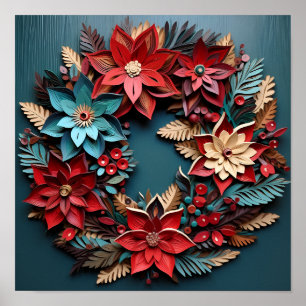 Poster Merveilleuse couronne de Noël en bois