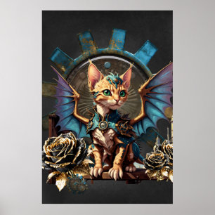 Poster Merveilleux imaginaire steampunk chat.