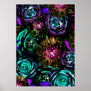Poster Merveilleux Monde Sombre, Glamour Bold, Fleurs Flo