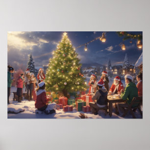 Poster Merveilleux Noël blanc à Anime Style