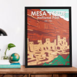 Poster Mesa Verde National Park Colorado Colorado Vintage<br><div class="desc">Design d'illustration vectorielle Mesa Verde. Le parc est connu pour ses maisons de falaises antiques Puebloan bien préservées,  notamment l'immense Cliff Palace.</div>