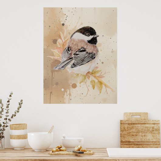 Poster Mésange originale peinte à la main à l'aquarelle (Cuisine)