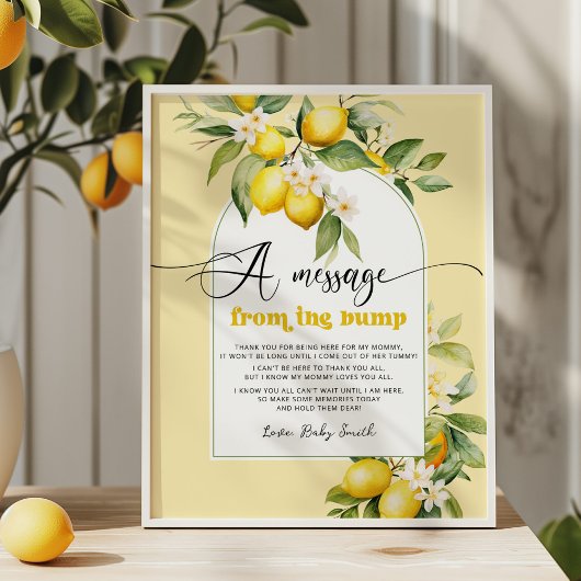 Poster Message baby shower citron de la bosse