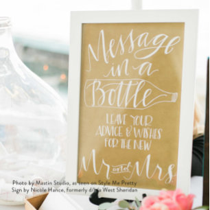 Poster Message dans un panneau Mariage de bouteille