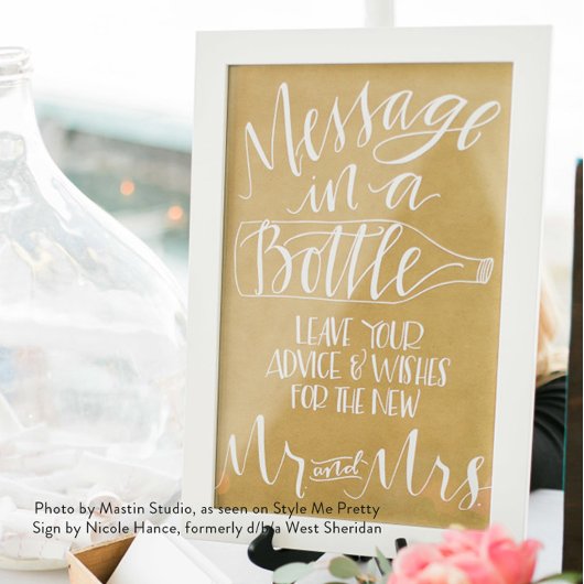 Poster Message dans un panneau Mariage de bouteille