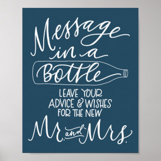 Poster Message dans un panneau Mariage de bouteille - ble