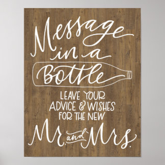 Poster Message dans un panneau Mariage de bouteille - Boi
