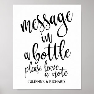 Poster Message dans une bouteille 8x10 Mariage Inscriptio