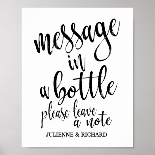 Poster Message dans une bouteille 8x10 Mariage Inscriptio (Devant)