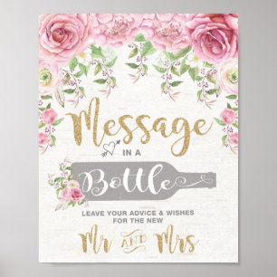 Poster Message dans une bouteille Floral Mariage Conseils