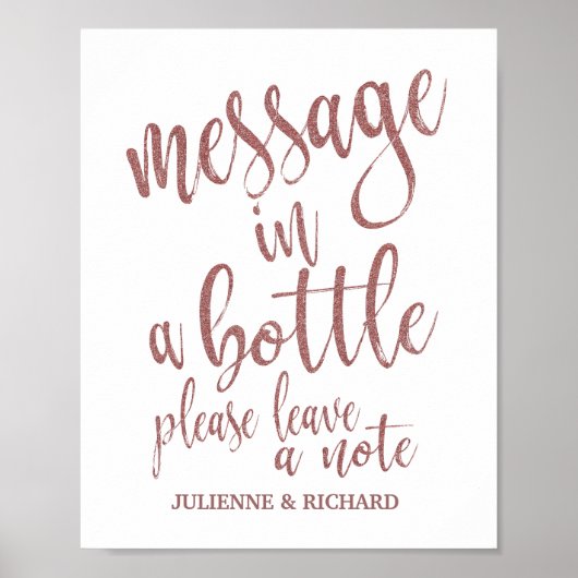 Poster Message dans une bouteille Rose Gold Parties scint (Devant)