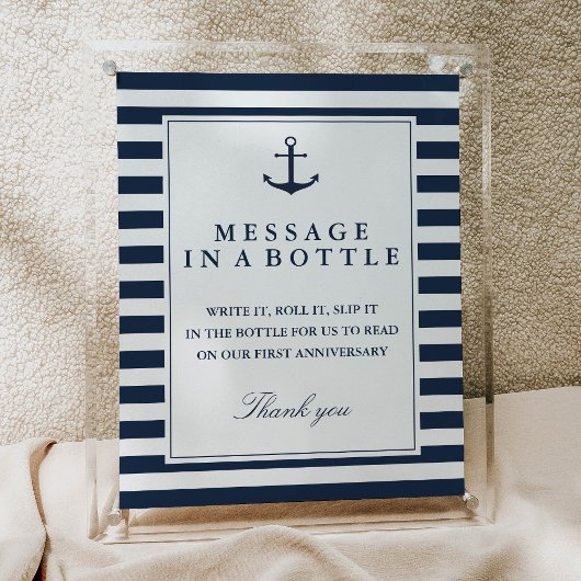 Poster Message Dans Une Bouteille Stripes De Marine Nauti