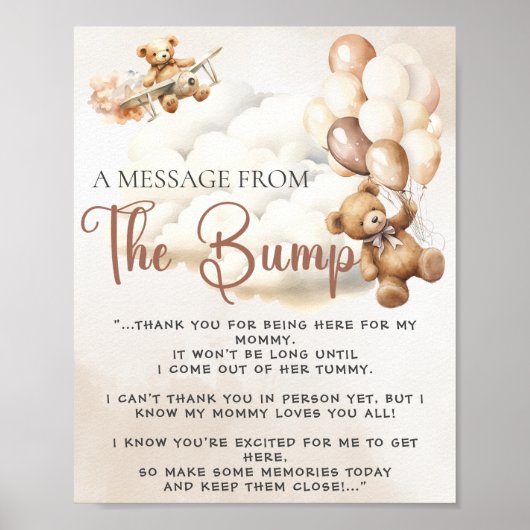 Poster MESSAGE DE BUMP Baby Shower JEU (Devant)