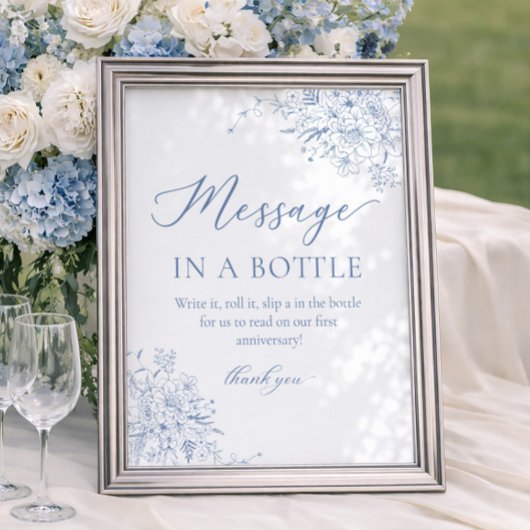 Poster Message de mariage bleu français dans une bouteill