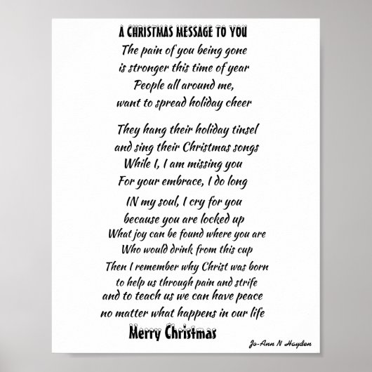POSTER MESSAGE DE NOËL POUR UN PROCHE INCARCÉRÉ (Devant)