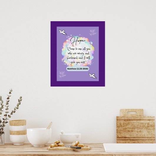 Poster Message d'espoir - Matthew 11-28 - 20 x 24 - (Cuisine)