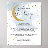 Poster Message du Baby shower Bump Blue Gold Moon (Devant)