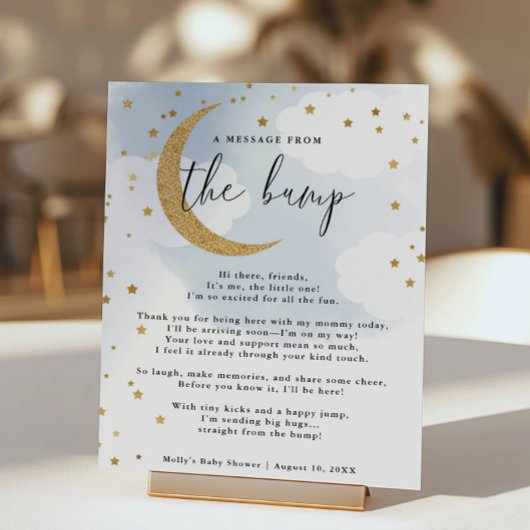 Poster Message du Baby shower Bump Blue Gold Moon