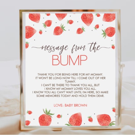 Poster Message du Baby shower de fraises du panneau de vi