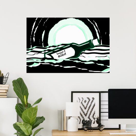 Poster Message Océan Pleine lune Abstrait Dans Une Boutei (Bureau à domicile)