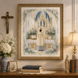 Poster Messe latine traditionnelle première messe aquarel