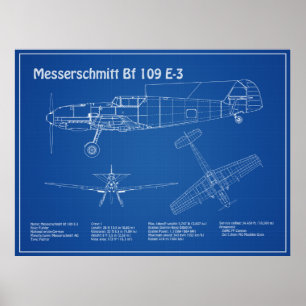 Poster Messerschmitt Bf 109 - Plan d'avion AD