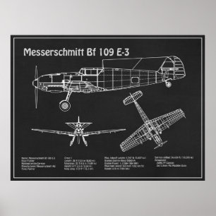 Poster Messerschmitt Bf 109 - Plan d'avion PD