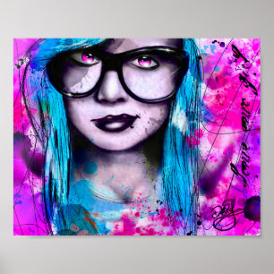 Poster Messy Blue Emo Girl avec des lunettes