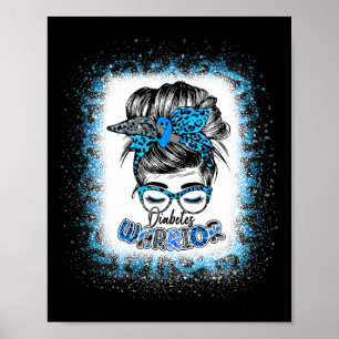 Poster Messy Bun Diabète Guerrier Bleu Ruban Diabète Aw