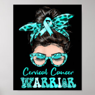 Poster Messy Bun Turquoise Ruban Cervical Cancer Guerrier