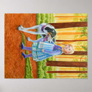 Poster met blauwe en hond hond