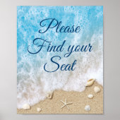 Poster met blauwe strandgolven, vind uw stoel (Voorkant)