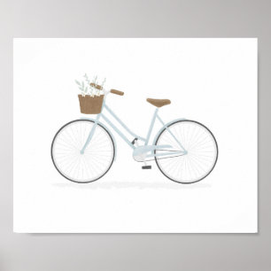 Poster met blauwe vintage fiets met mand