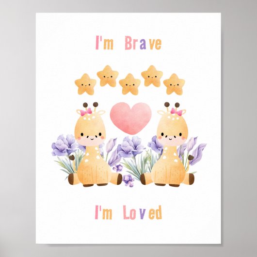 Poster met cute baby-giraf | Ik ben dapper - Ik wo (Voorkant)