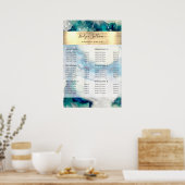 Poster met de blauwe Blauwgroen Waterverf Gold Foi (Keuken)