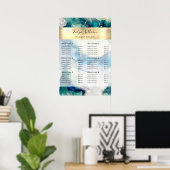 Poster met de blauwe Blauwgroen Waterverf Gold Foi (Thuiskantoor)