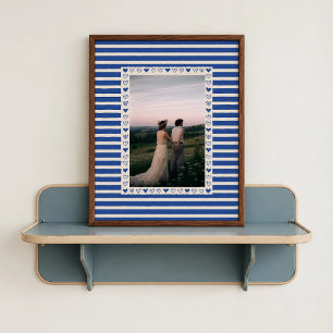Poster met donkerblauwe hartgrens - op maat gemaak