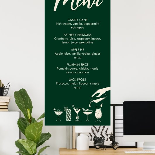 Poster met het menu Groen kerstretro modern cockta (Thuiskantoor)