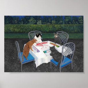 Poster met katten die Mahjong 2 spelen