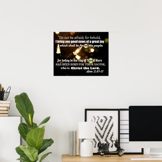 Poster met kerstlampjes met scripts Luke 2:10-11 (Thuiskantoor)