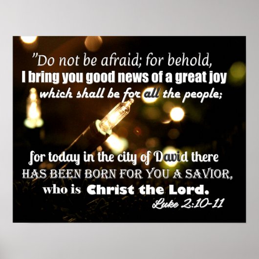 Poster met kerstlampjes met scripts Luke 2:10-11 (Voorkant)