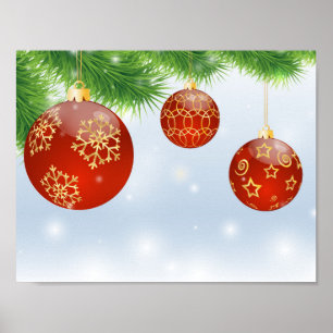 Poster met kerstrode ballen